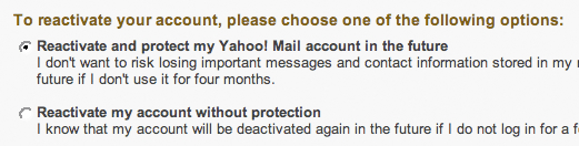 Yahoo's deceptive reactivation options